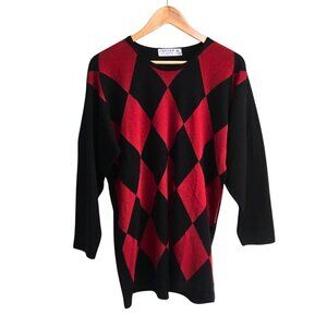 1990s vintage Jaeger tunic sweater - harlequin argyle pattern - size small